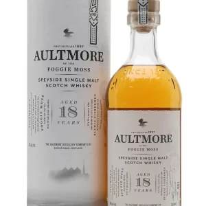 Aultmore 18 Year Old whisky: An 18-year-old single malt from Aultmore that offers aromas of cereal, fruit salad, vanilla, peach and grapefruit on the nose