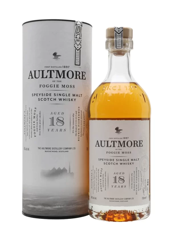 Aultmore 18 Year Old whisky: An 18-year-old single malt from Aultmore that offers aromas of cereal, fruit salad, vanilla, peach and grapefruit on the nose