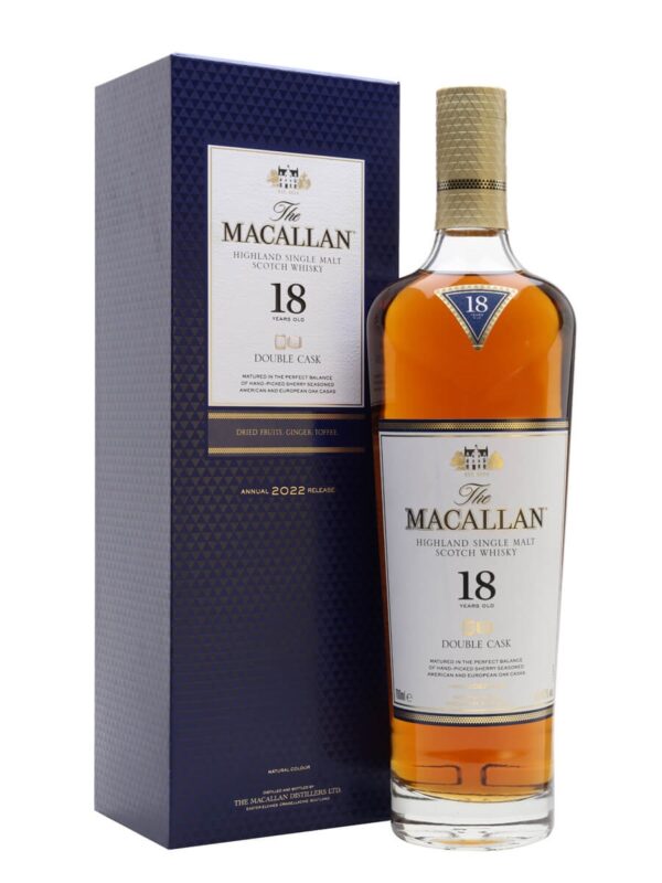 Buy the luxurious Macallan 18 Year Old Double Cask 2022 online. Enjoy the unique aroma and flavor of this whisky.