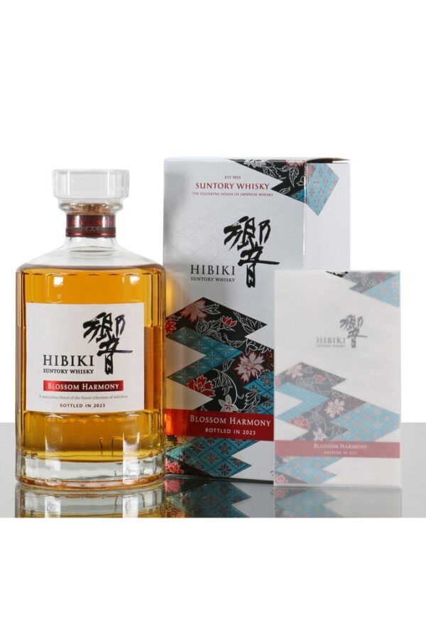 Suntory Hibiki Blossom Harmony 2023: A limited edition Japanese whisky blending floral notes with complex flavors, celebrating cherry blossoms.