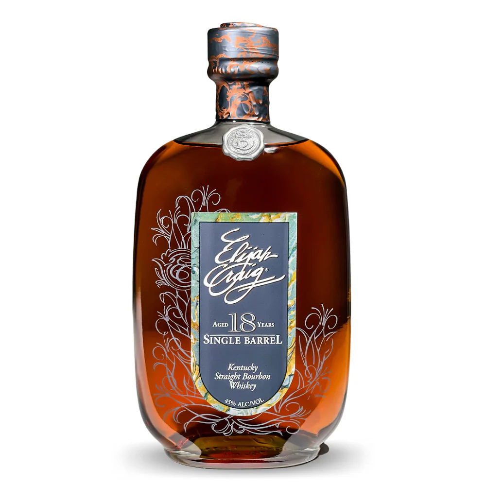Premium Kentucky Bourbon Elijah Craig 18 year with rich oak, vanilla, and honey notes. Single barrel craftsmanship for collectors and connoisseurs.