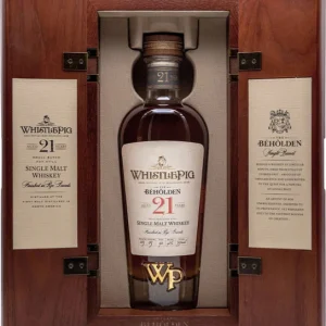 Buy WhistlePig 21 Year Old The Beholden single malt whiskey aged 21 years with rich oak, fruit, and spice flavor.
